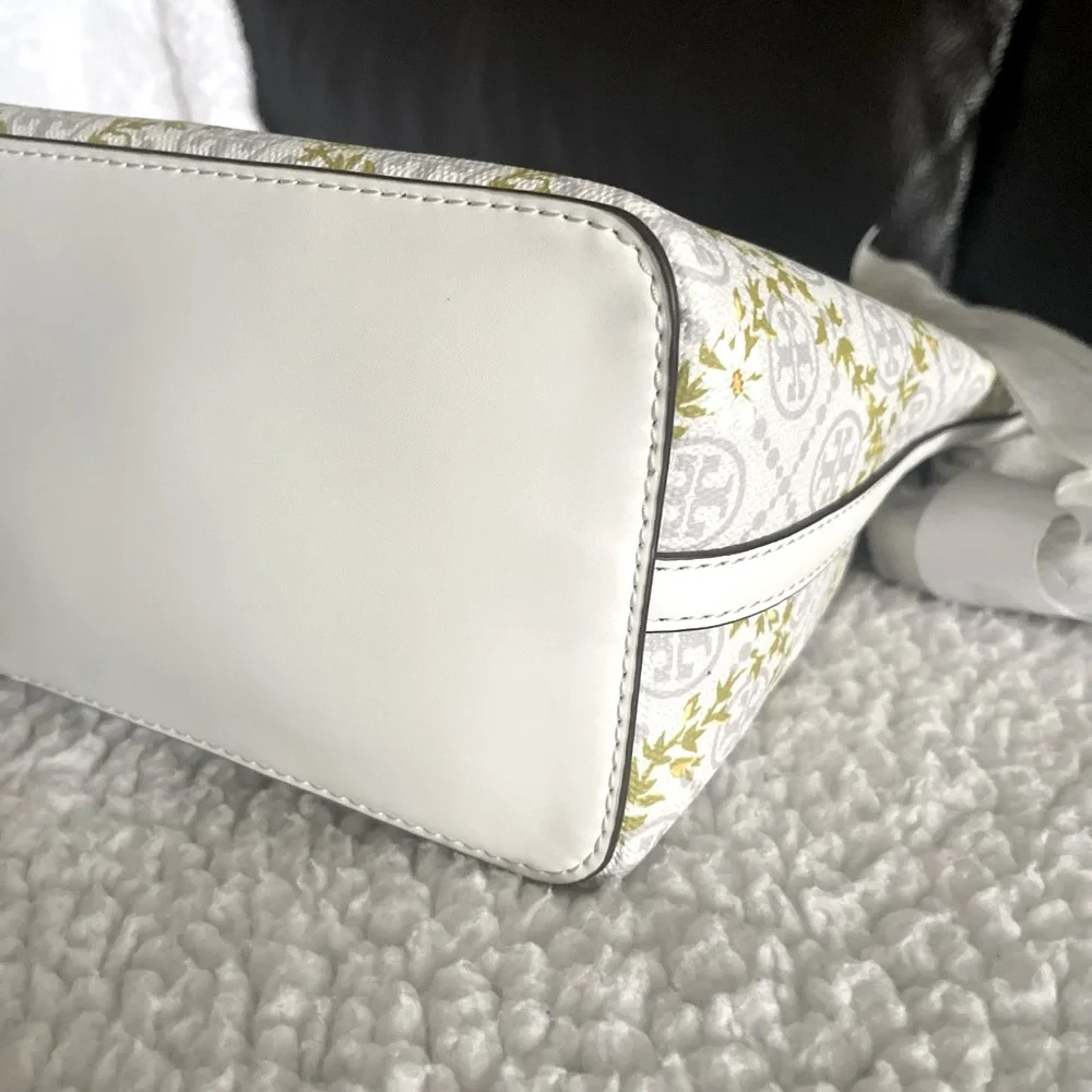 Tory Burch Women's T Monogram Canvas Floral Vine Small Tote - Picture 10 of 11